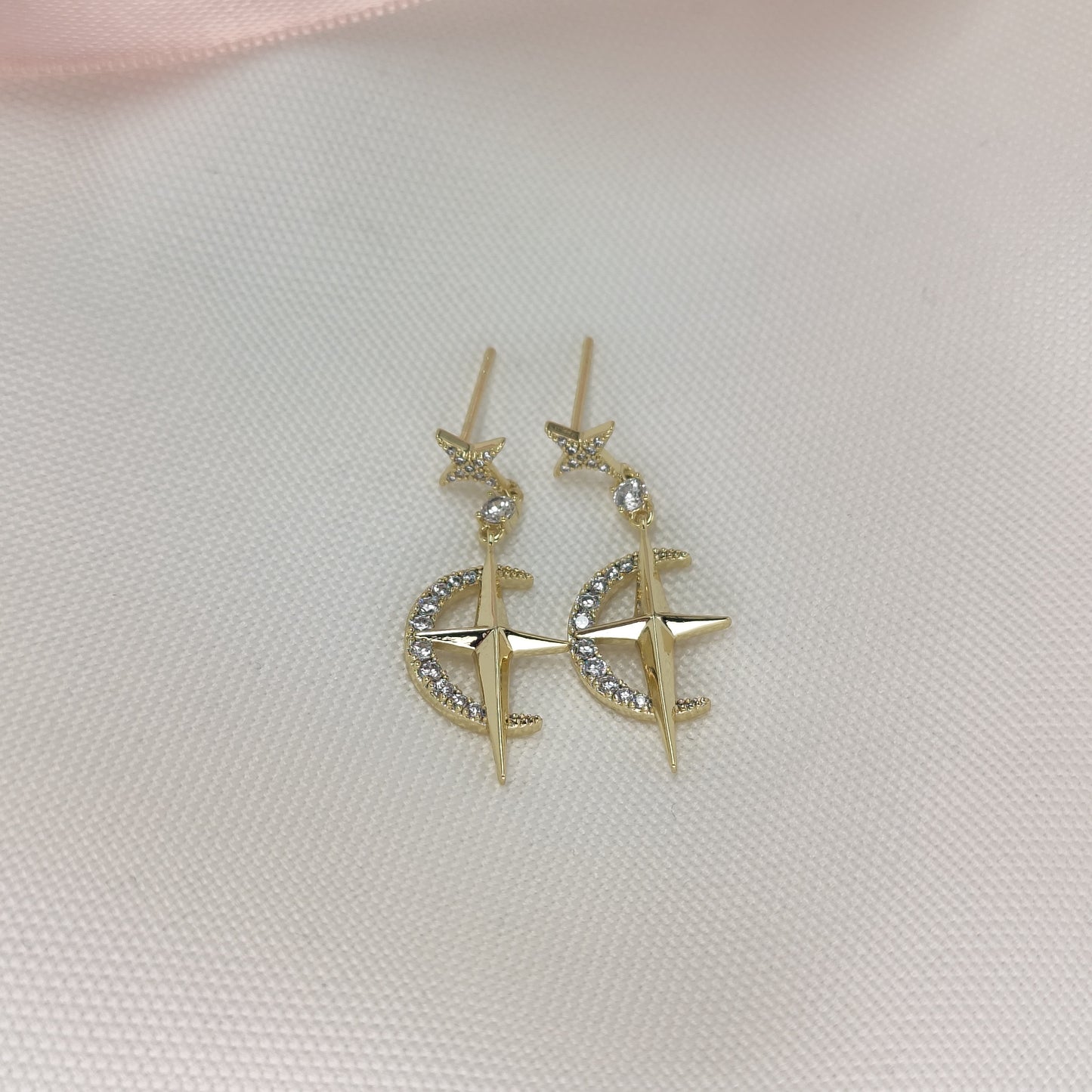 Celeste - Star and Moon Drop Earrings With Zirconia