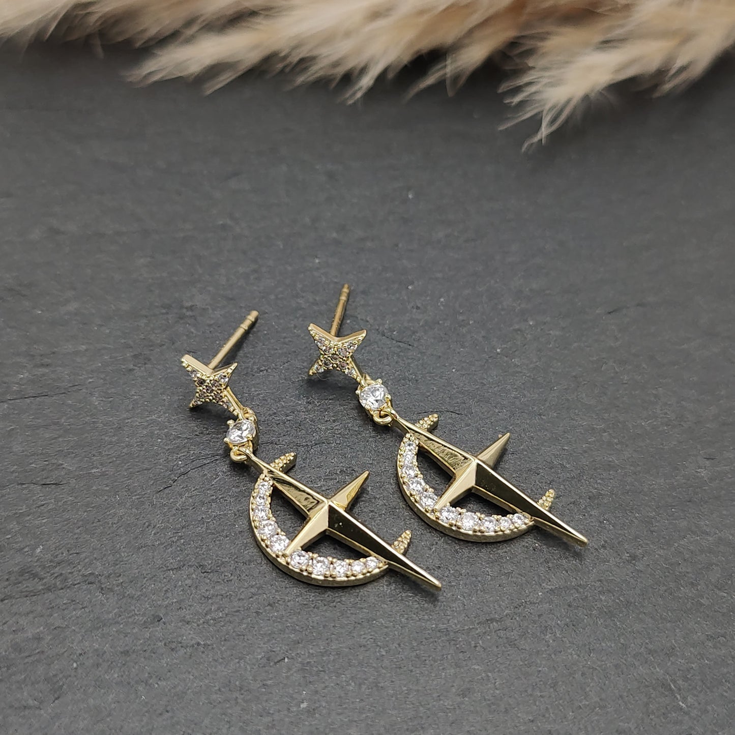 Celeste - Star and Moon Drop Earrings With Zirconia