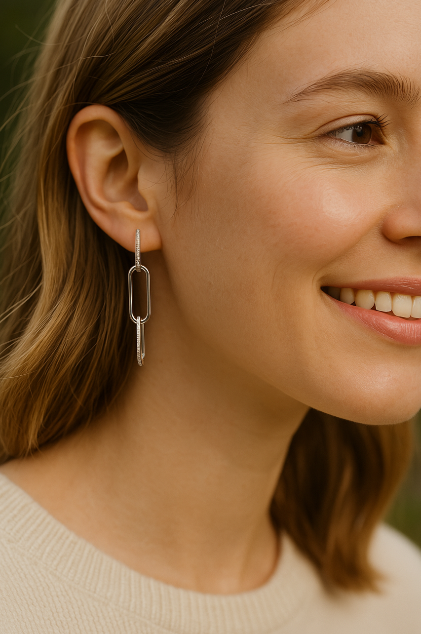 Esme - Linked Drop Pavé Earrings With Zirconia