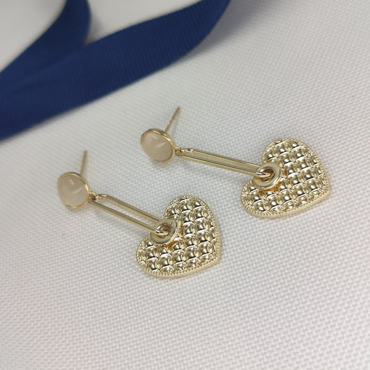 Rosa heart drop earrings, gold-tone